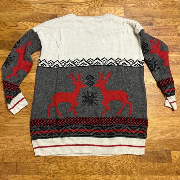 Mossimo Women’s XXL Gray Red Holiday Sweater Reindeer Snowflake Winter Christmas - Picture 6 of 9